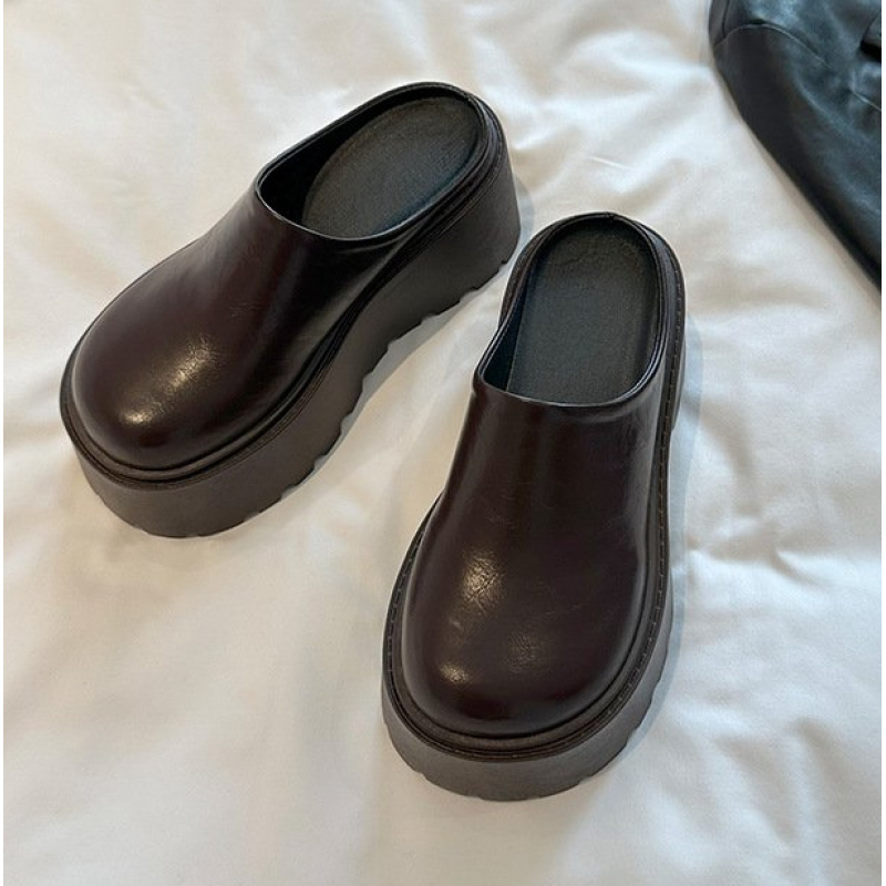 Slip On Mule Flat - 2026New women's thick-soled mules，Round-toe height-increasing comfortable