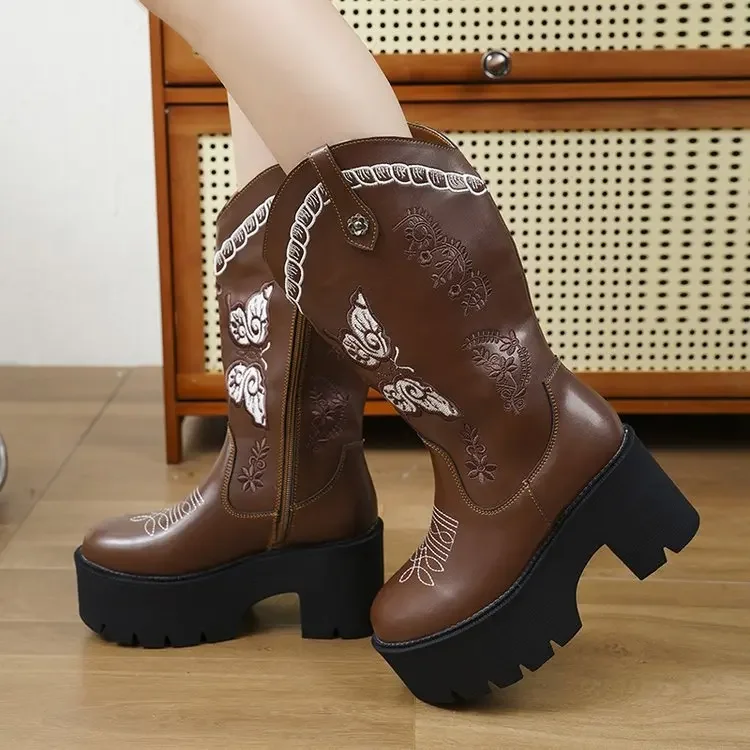 Western Cowgirl Boot - New Western Embroidered Cuff High Top