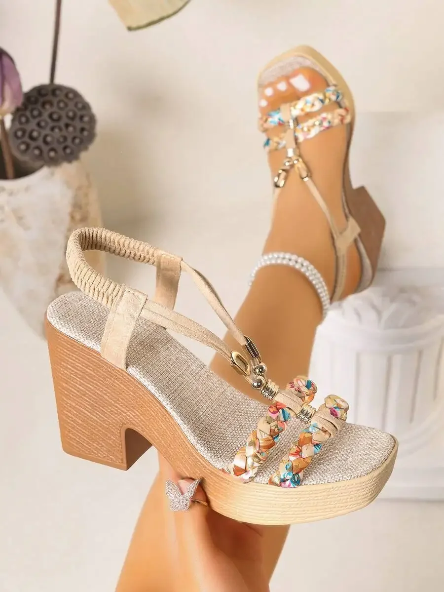 Cork Wedge Sandal - Womens Bohemian Wedge Sandals With Braided