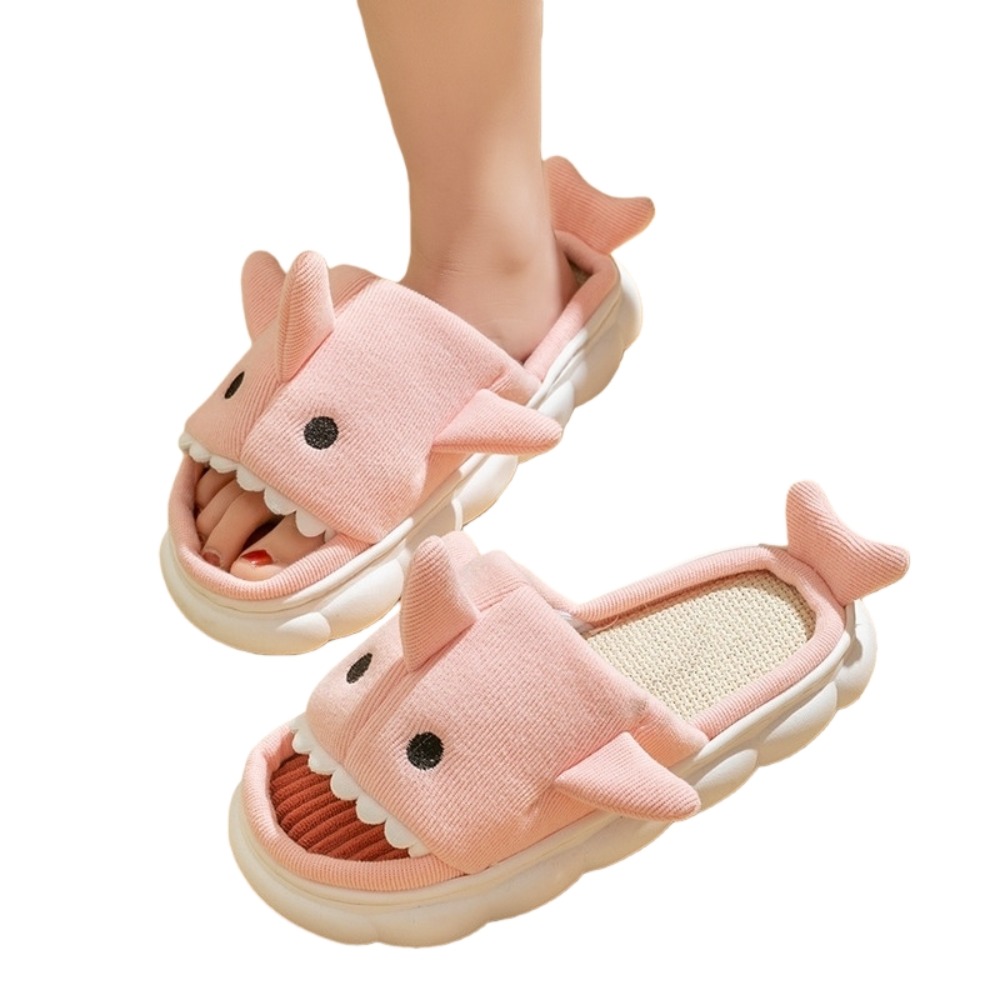 Fluffy Fur Slipper - Linen Shark Plush Slippers Winter Shoes