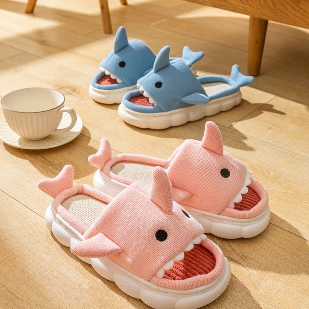 Fluffy Fur Slipper - Linen Shark Plush Slippers Plush Slides