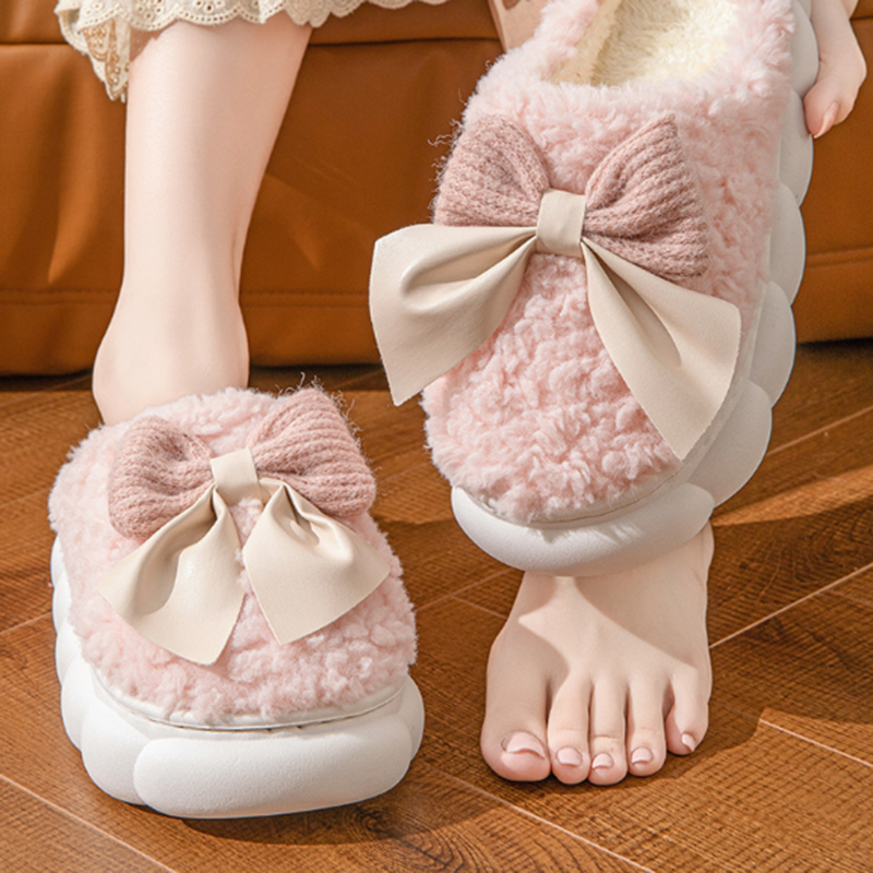 Fluffy Fur Slipper - Sweet Bowknot Furry Indoor Slippers Women