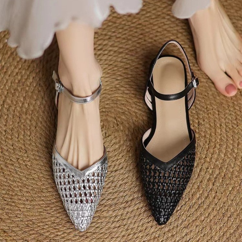 Women'S Shoes Plus Size - French pointed-toe woven high-heeled sandals, breathable
