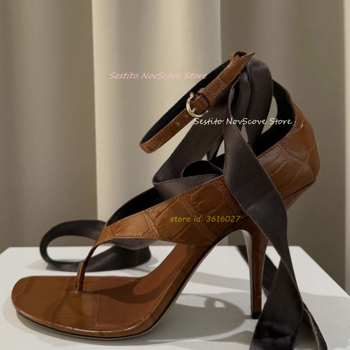 Cork Wedge Sandal - Brown Open Toe Lace Up Sandals