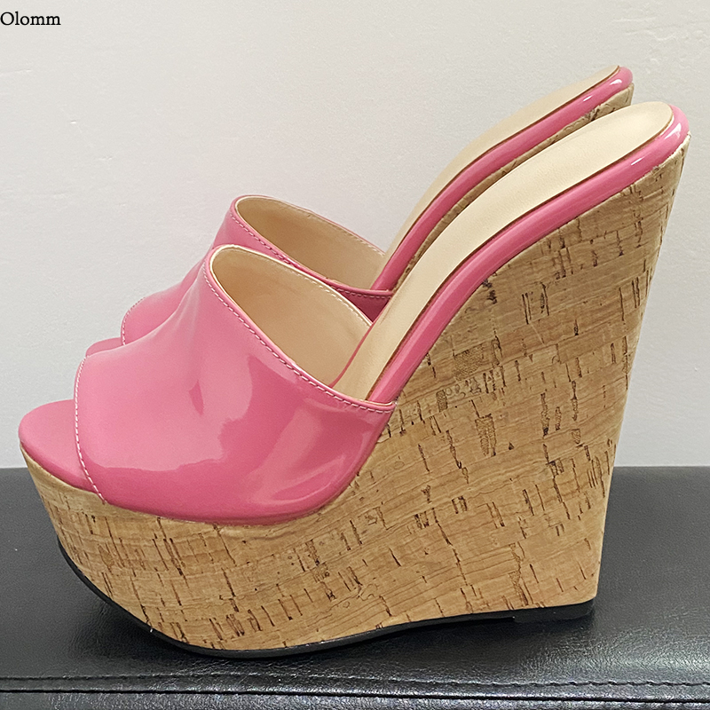Cork Wedge Sandal - Olomm Handmade Women Summer Patent Leather