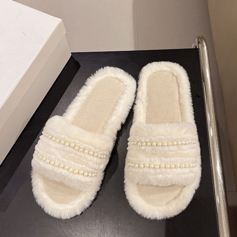 Cute Thick Sole Pearl Slippers - Fluffy Fur Slipper recensie en prijs
