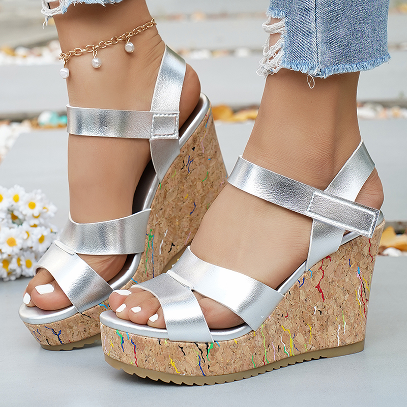 Women's Silver Chunky Platform - Cork Wedge Sandal recensie en prijs