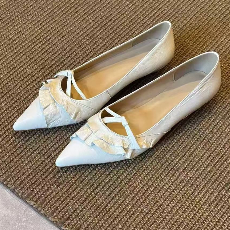 Elegant Leather Ruffles Low-he - Women'S Shoes Kitten Heels recensie en prijs