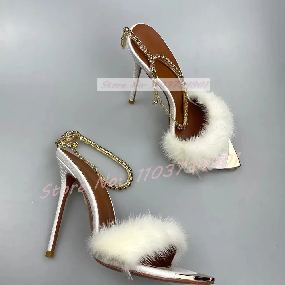 White Furry Crystals Chain Ank - Women'S Shoes Trendy recensie en prijs